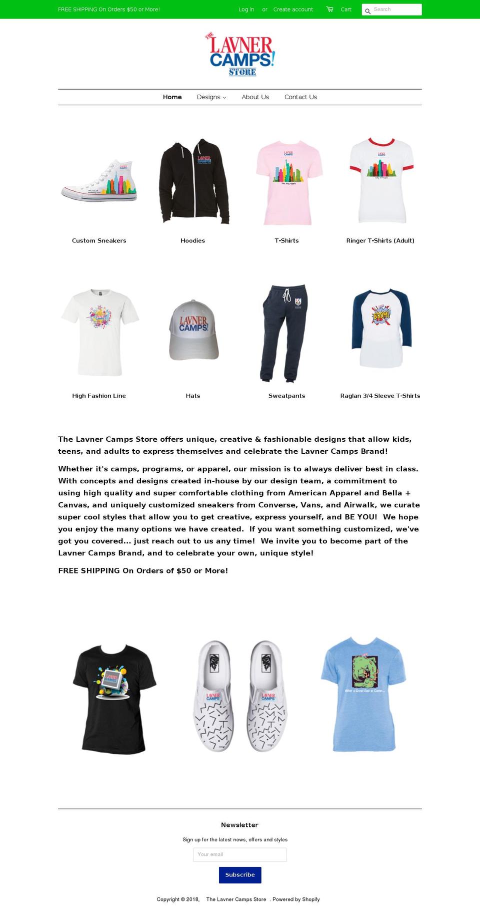 lavnercampsstore.com shopify website screenshot