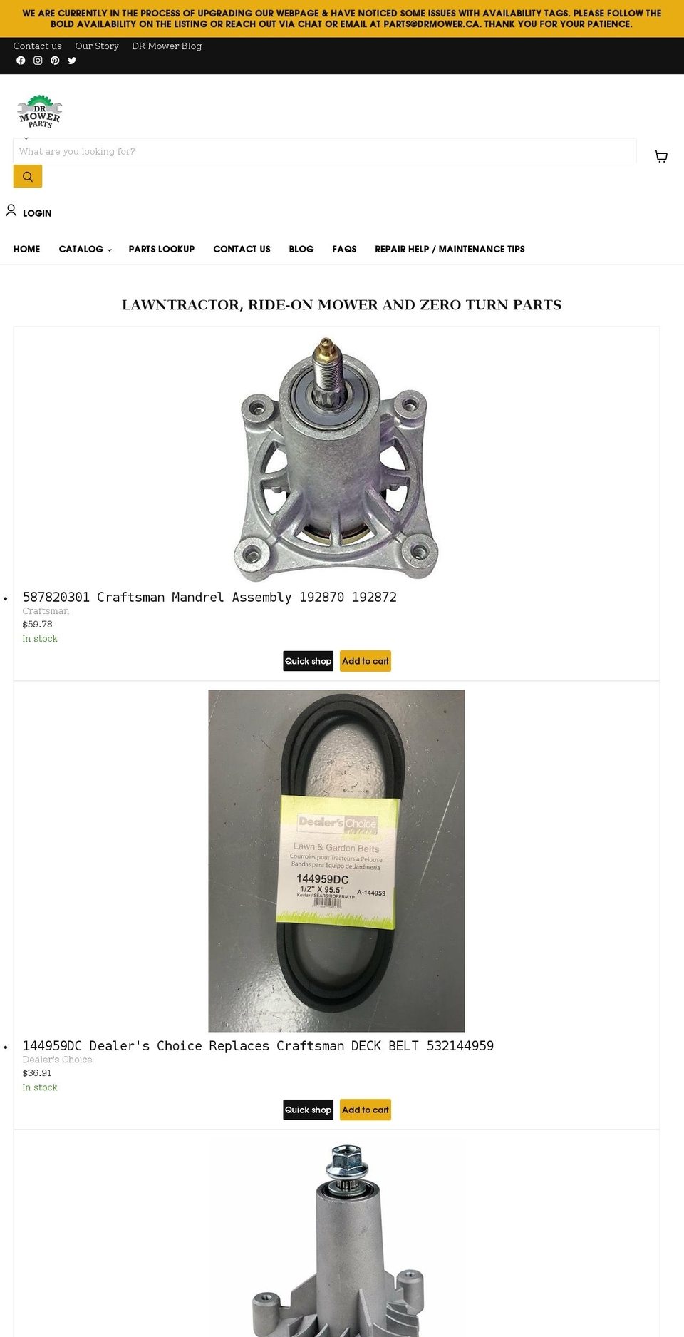 lawnmowerparts.ca shopify website screenshot