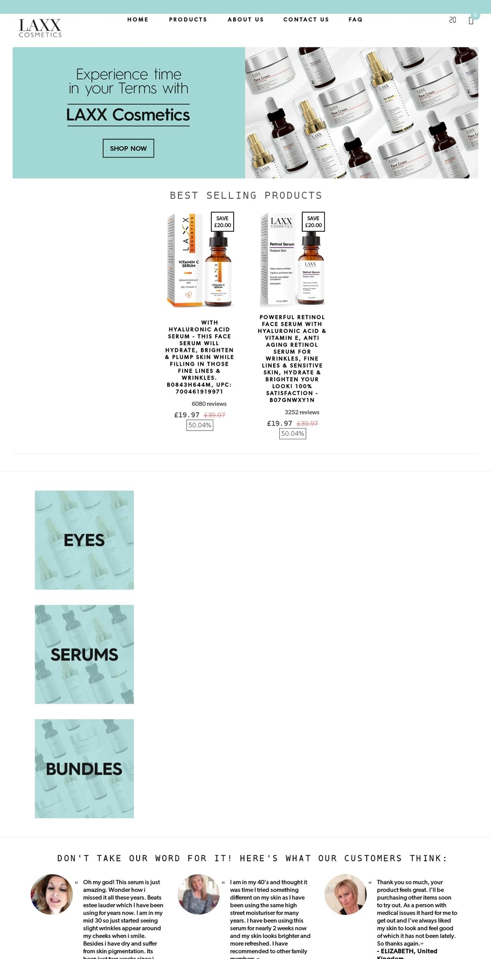 laxxcosmetics.com shopify website screenshot