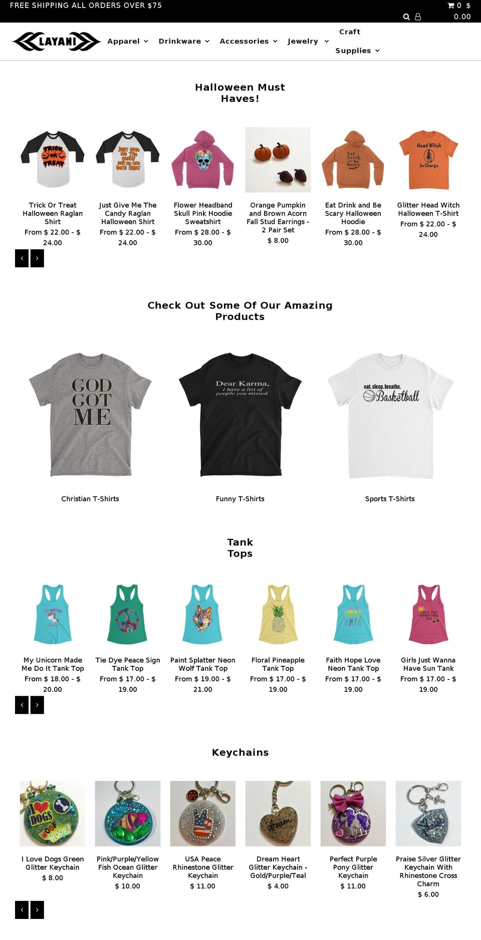 layanidesigns.com — Shopify storefront screenshot