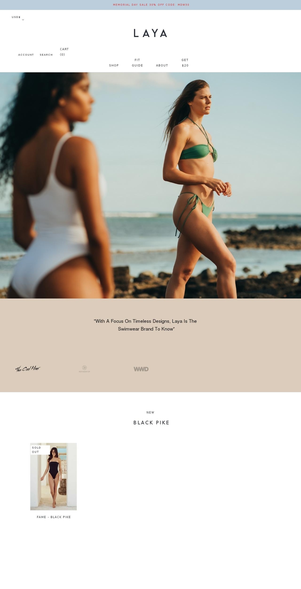 layaswim.com shopify website screenshot