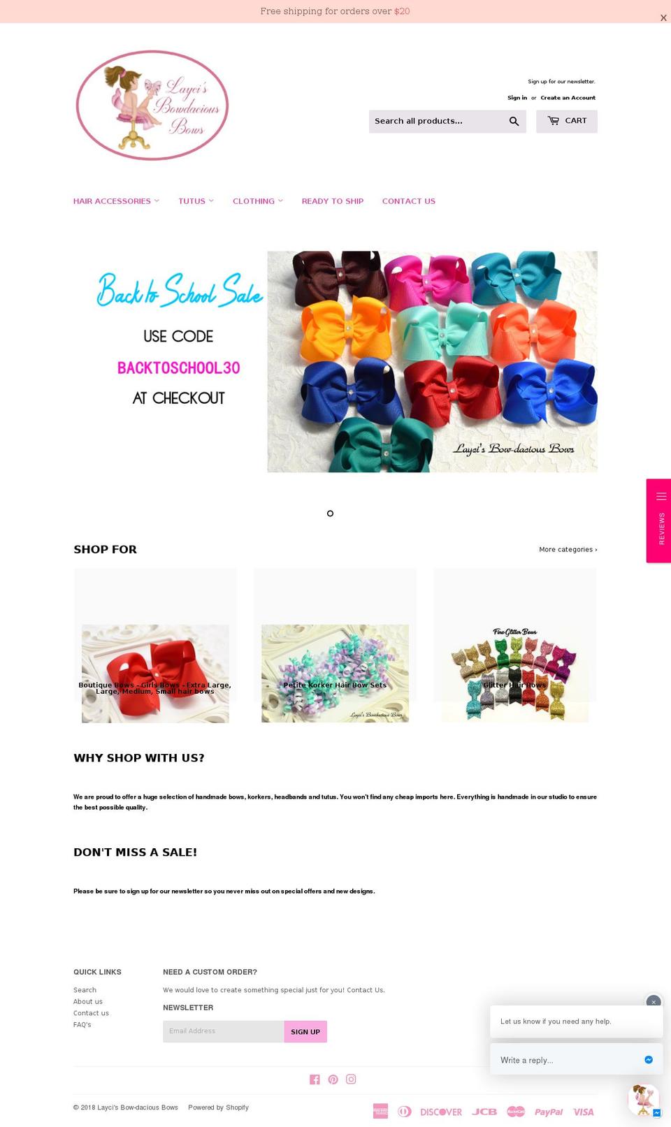 laycisbowdaciousbows.com — Shopify storefront screenshot