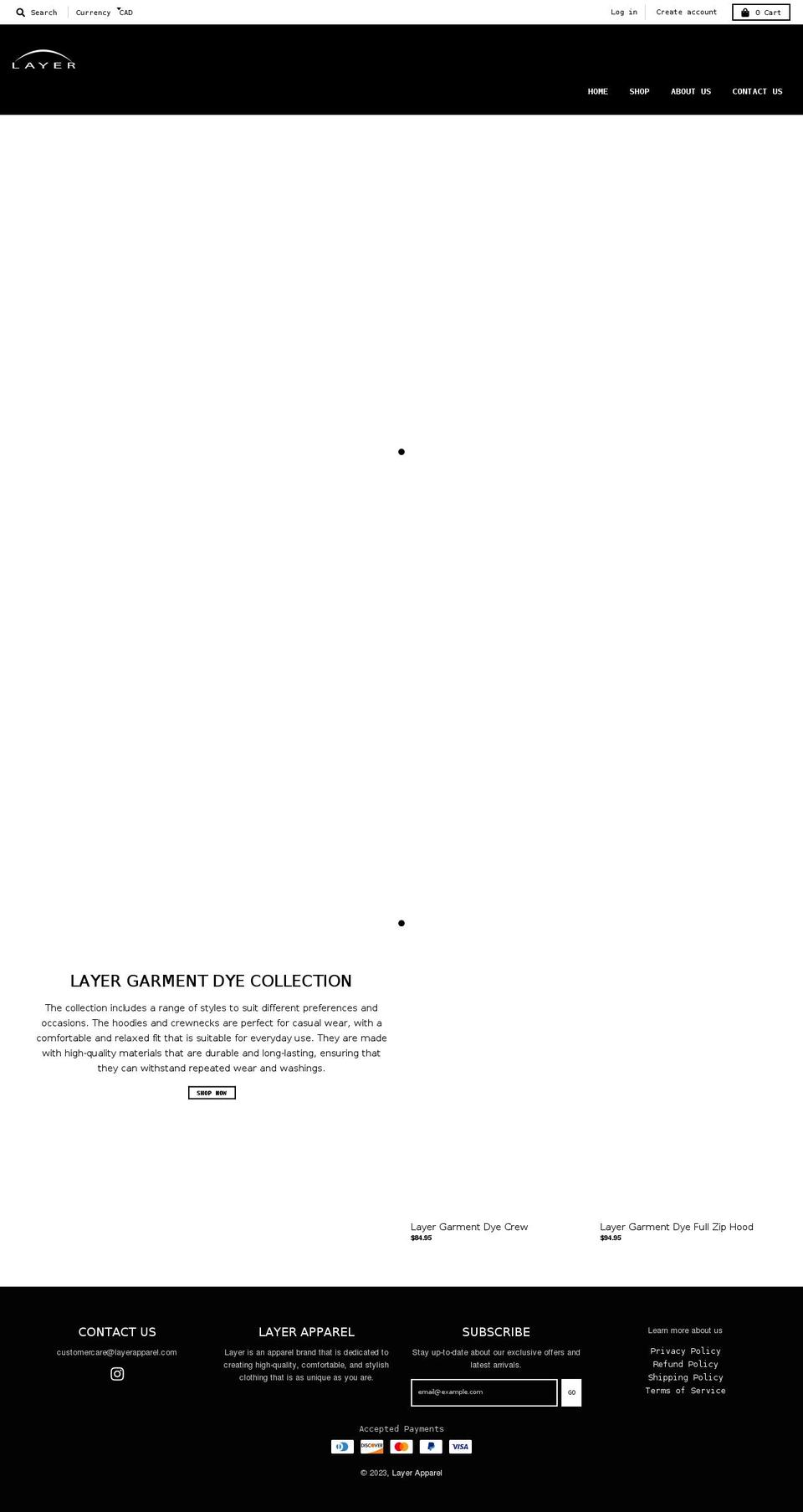 layerapparel.com shopify website screenshot