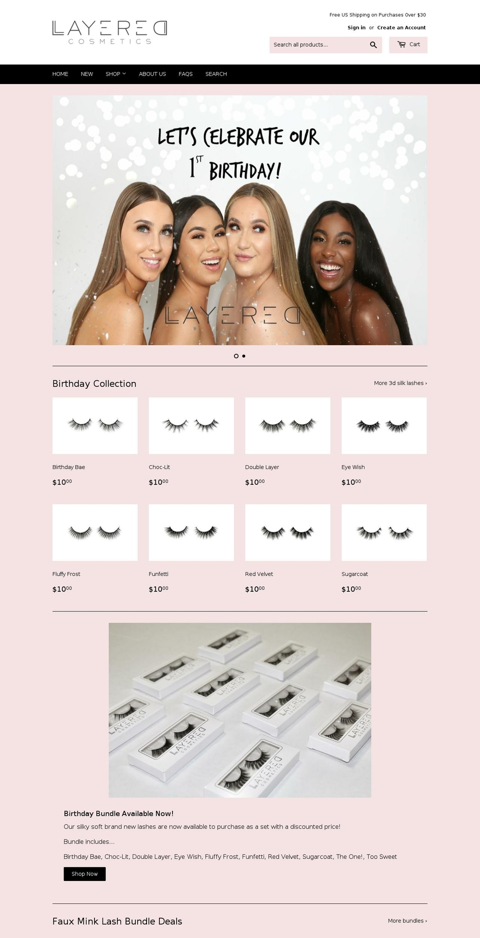 layeredcosmetics.com — Shopify storefront screenshot