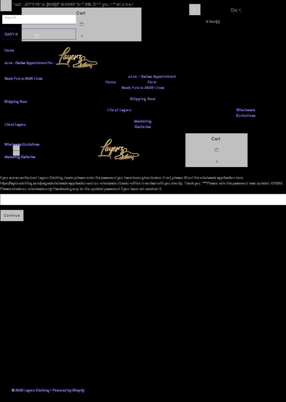 layerzclothingwholesale.com shopify website screenshot