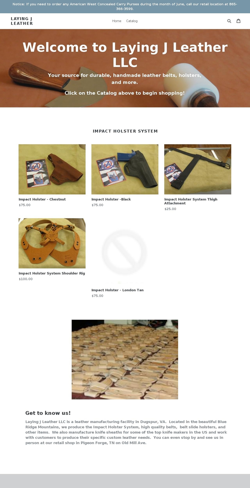 layingjleather.com — Shopify storefront screenshot