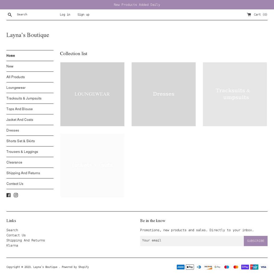 laynasboutique.com shopify website screenshot