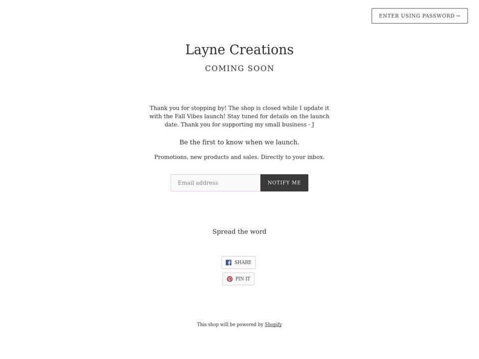 laynecreations.com shopify website screenshot