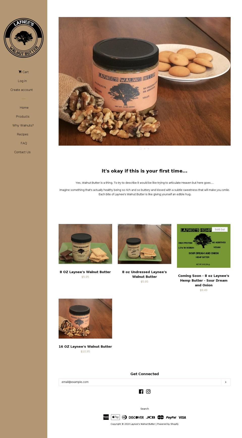 layneeswalnutbutter.com — Shopify storefront screenshot