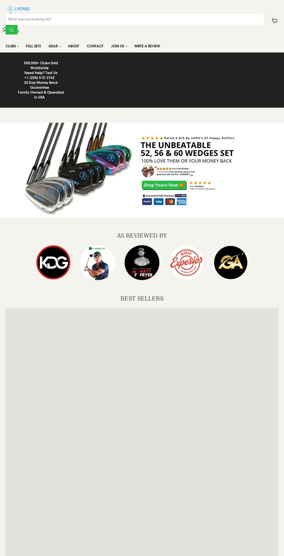 lazrusgolf.com shopify website screenshot