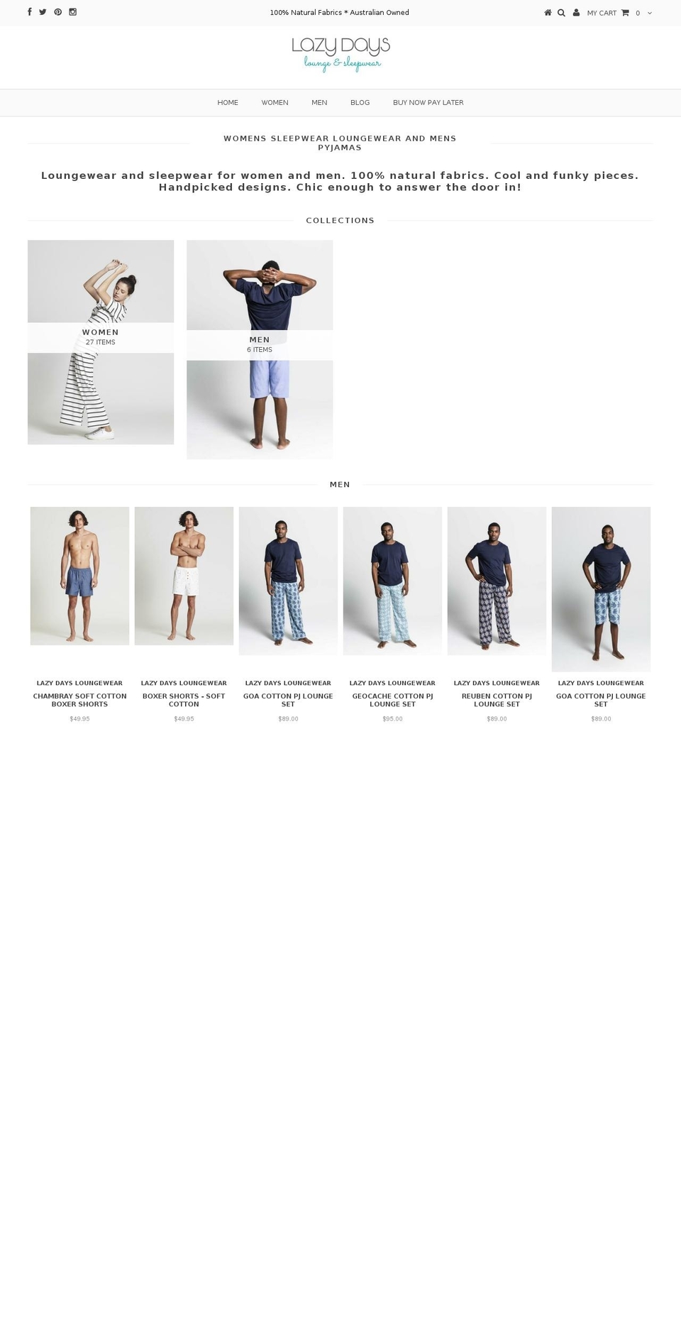 lazydaysloungewear.com.au shopify website screenshot