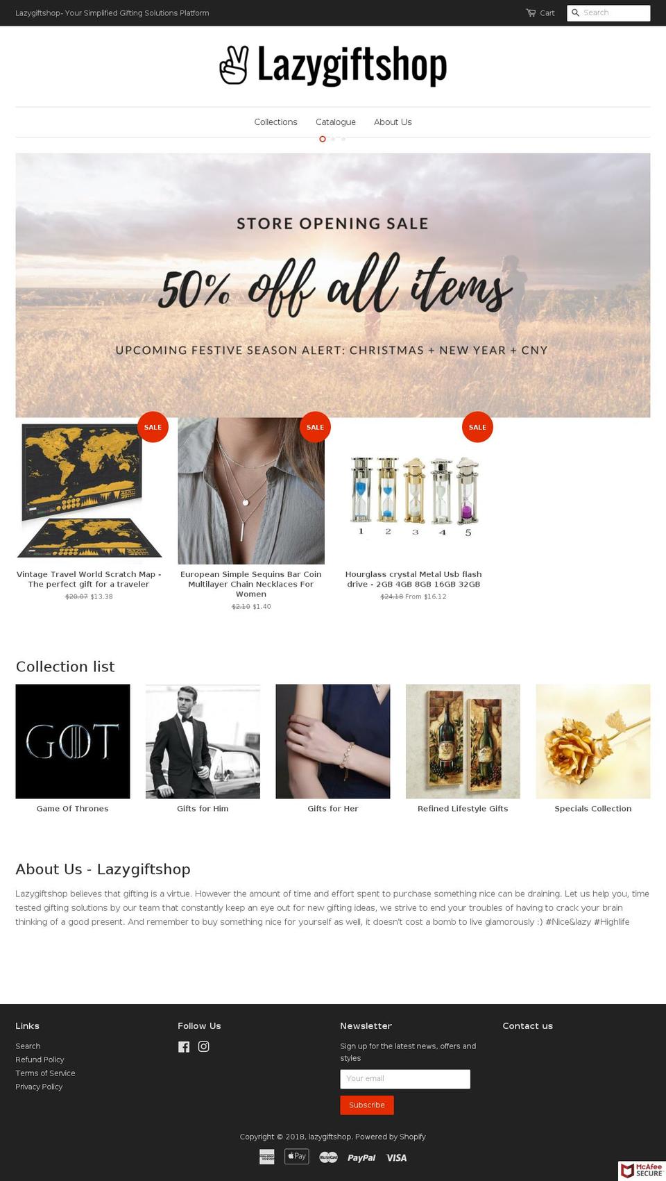lazygiftshop.com — Shopify storefront screenshot