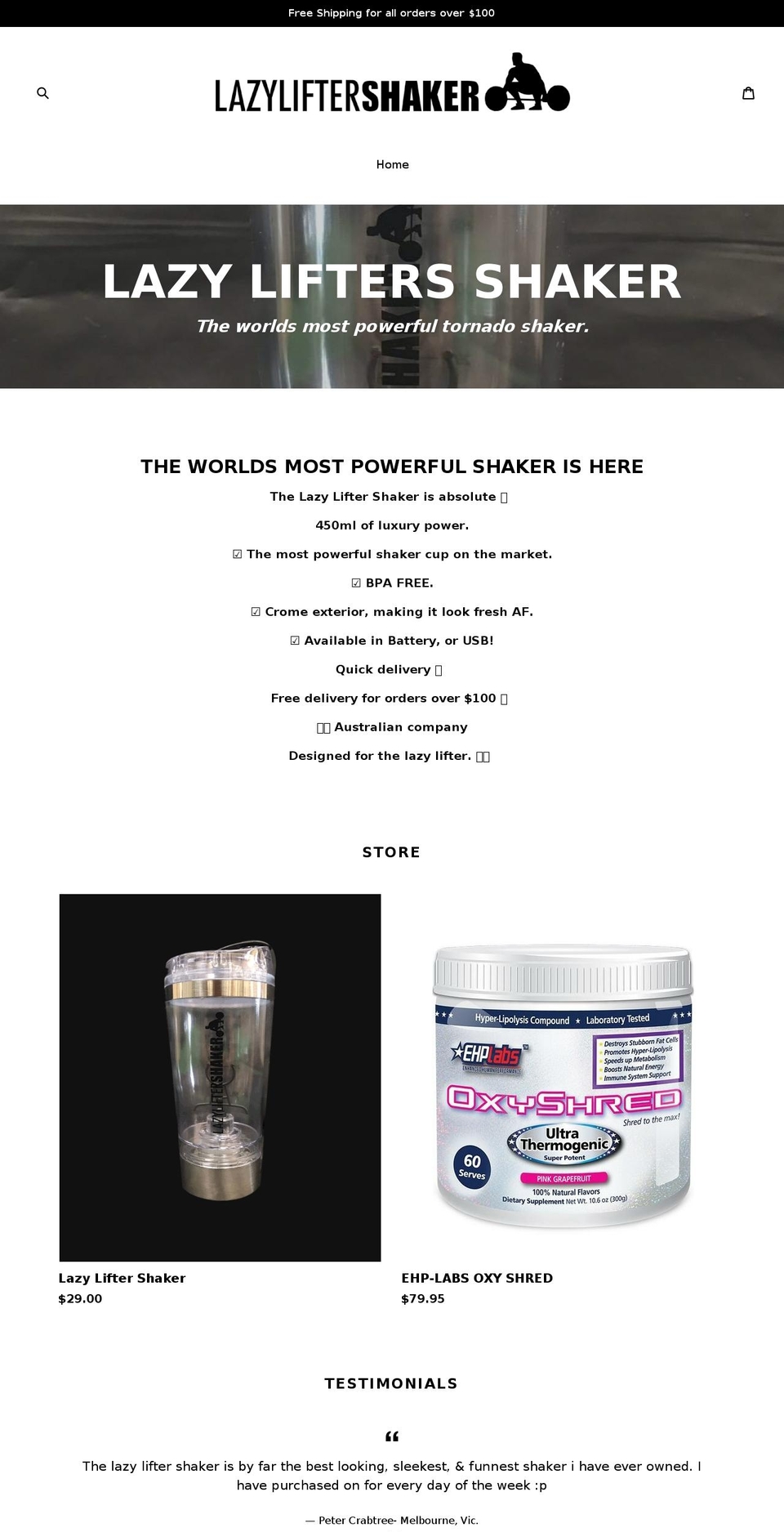 lazyliftershakers.com — Shopify storefront screenshot