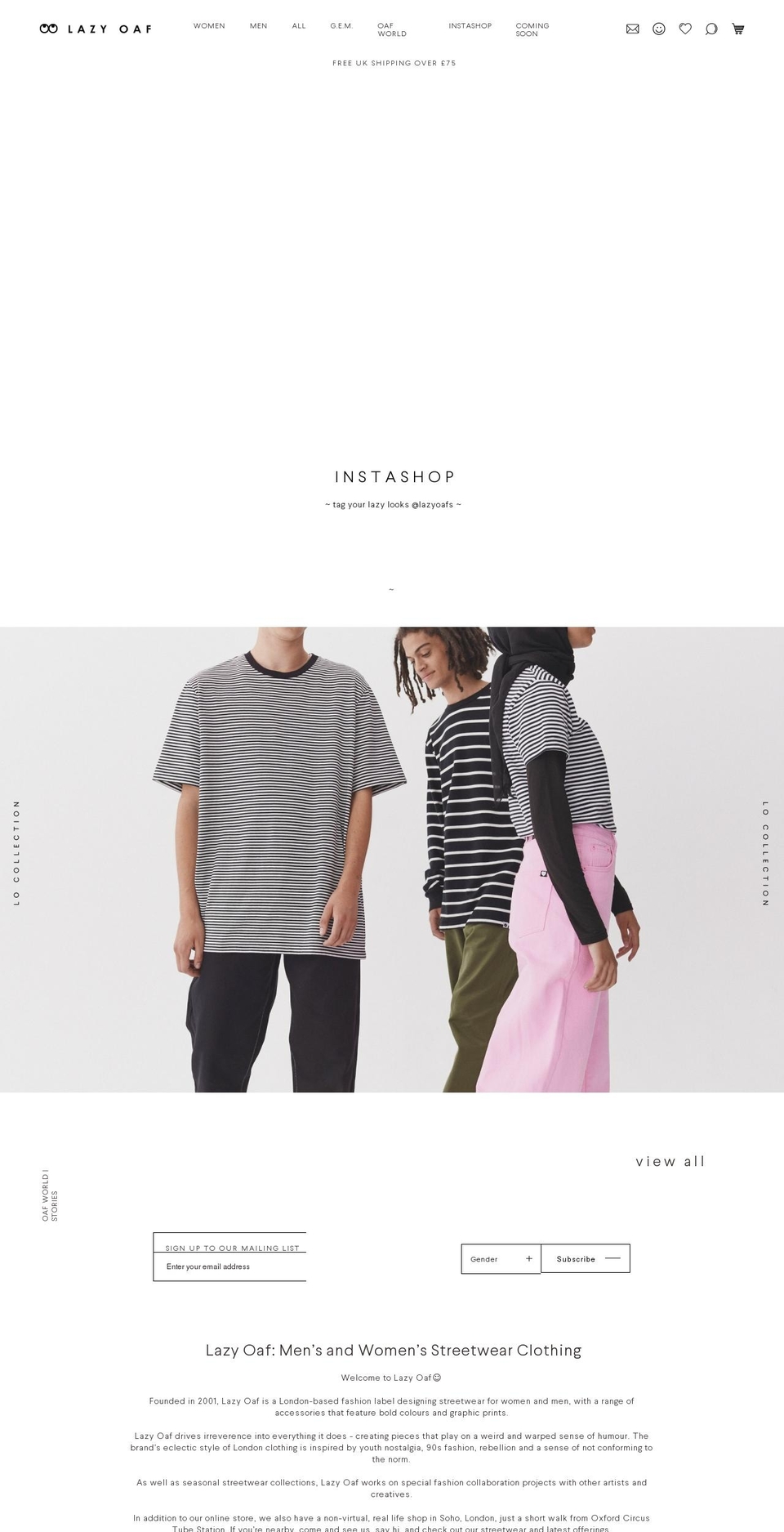 Bukimi Mens Shopify theme site example lazyoaf.boutique