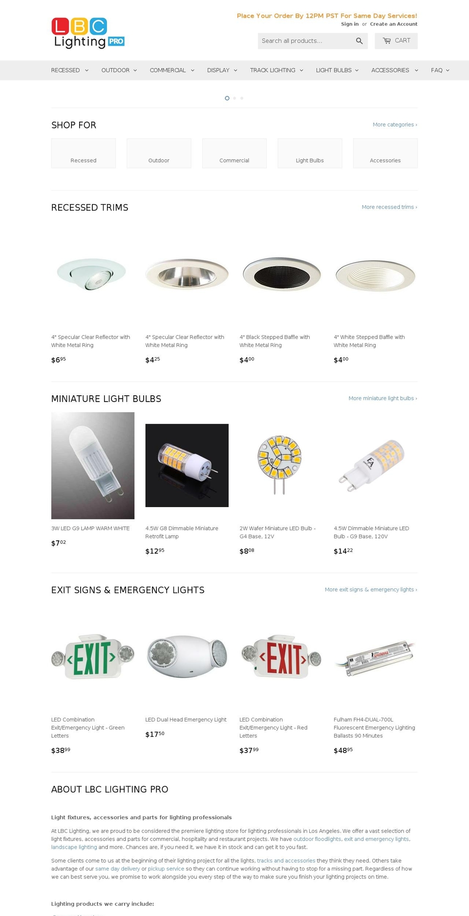 lbclightingpro.com — Shopify storefront screenshot