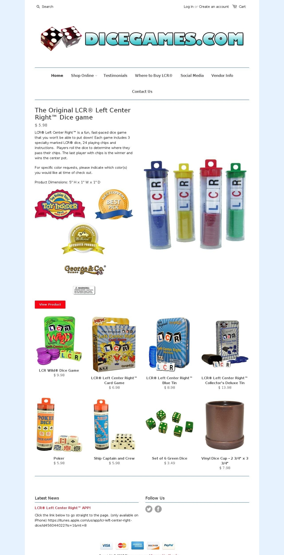 lcrdicegame.net shopify website screenshot