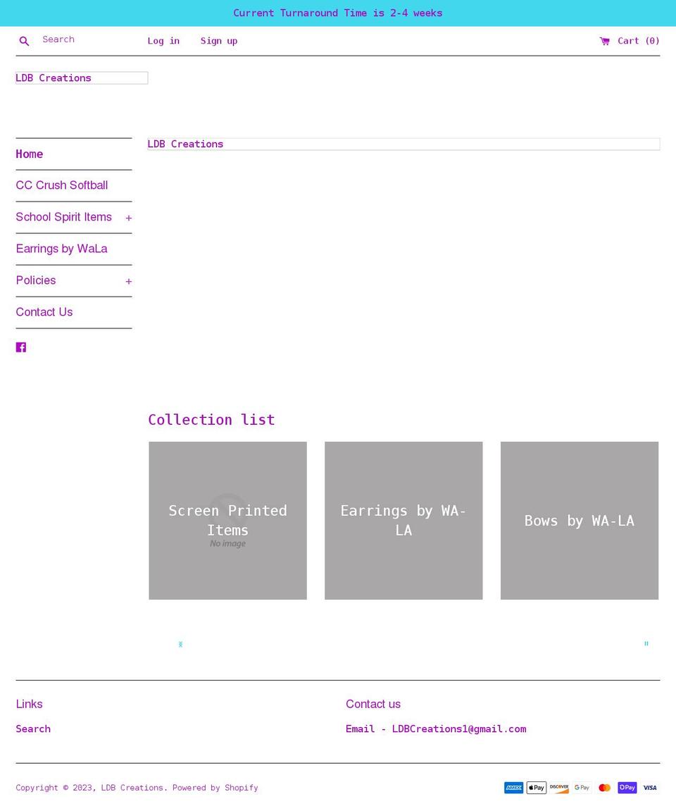 ldb-creations.com shopify website screenshot
