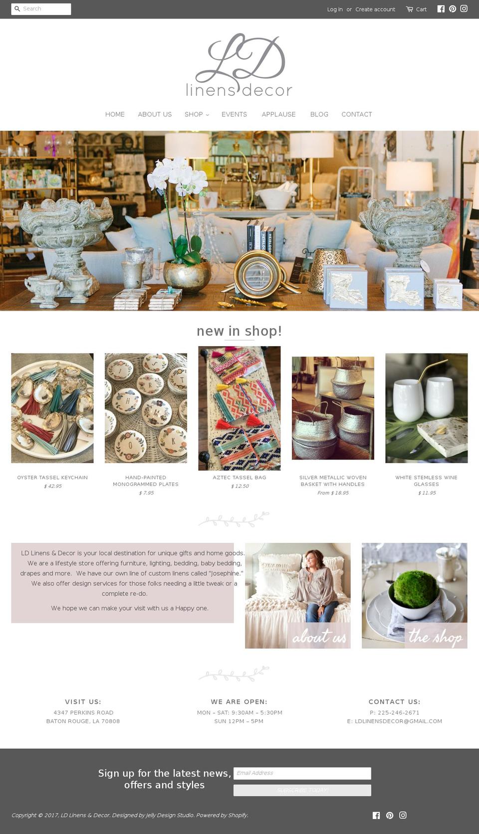 ldlinensanddecor.com shopify website screenshot
