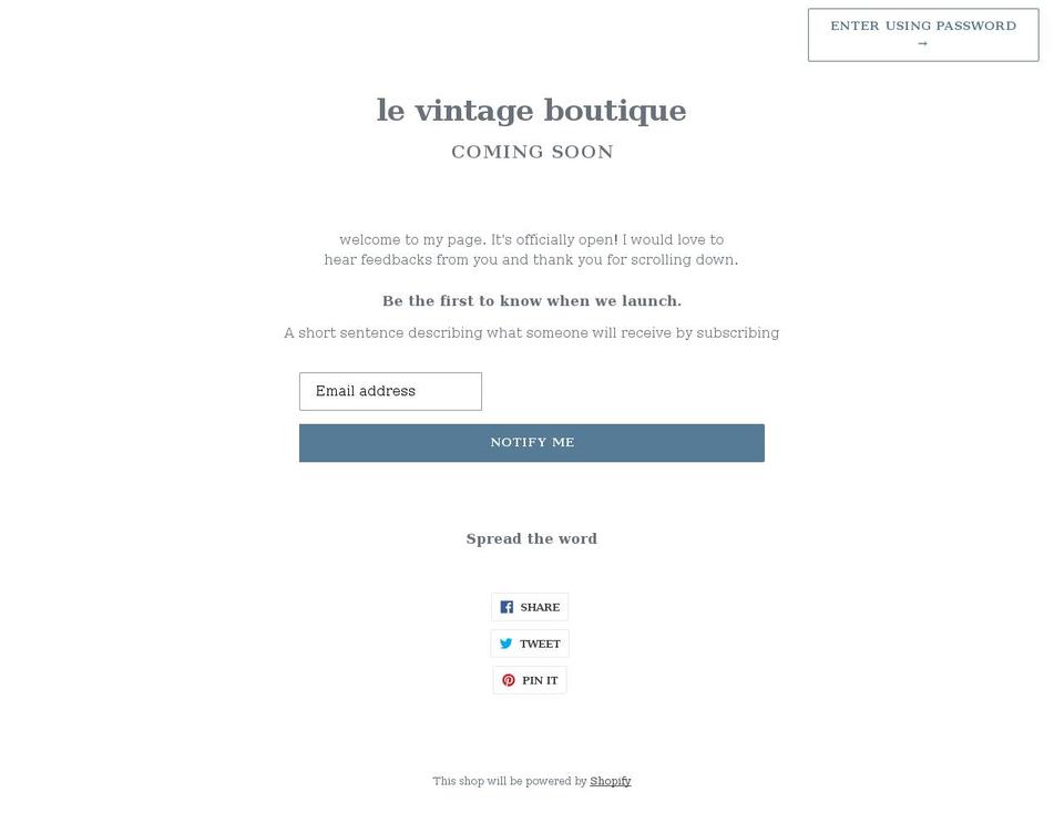 le-vintage-boutique.myshopify.com shopify website screenshot