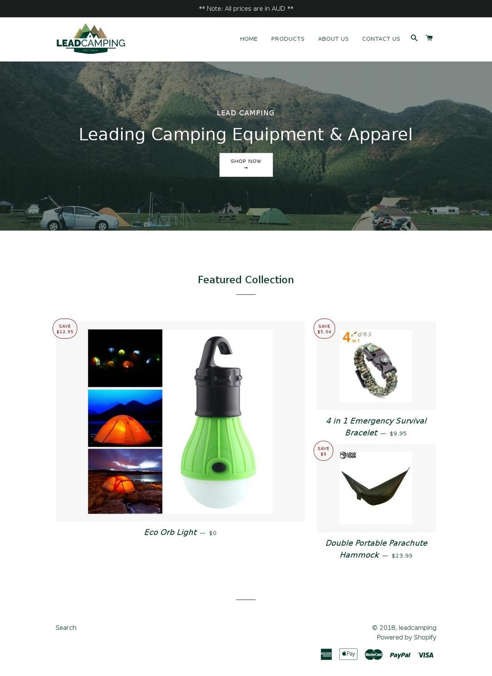 leadcamping.com — Shopify storefront screenshot