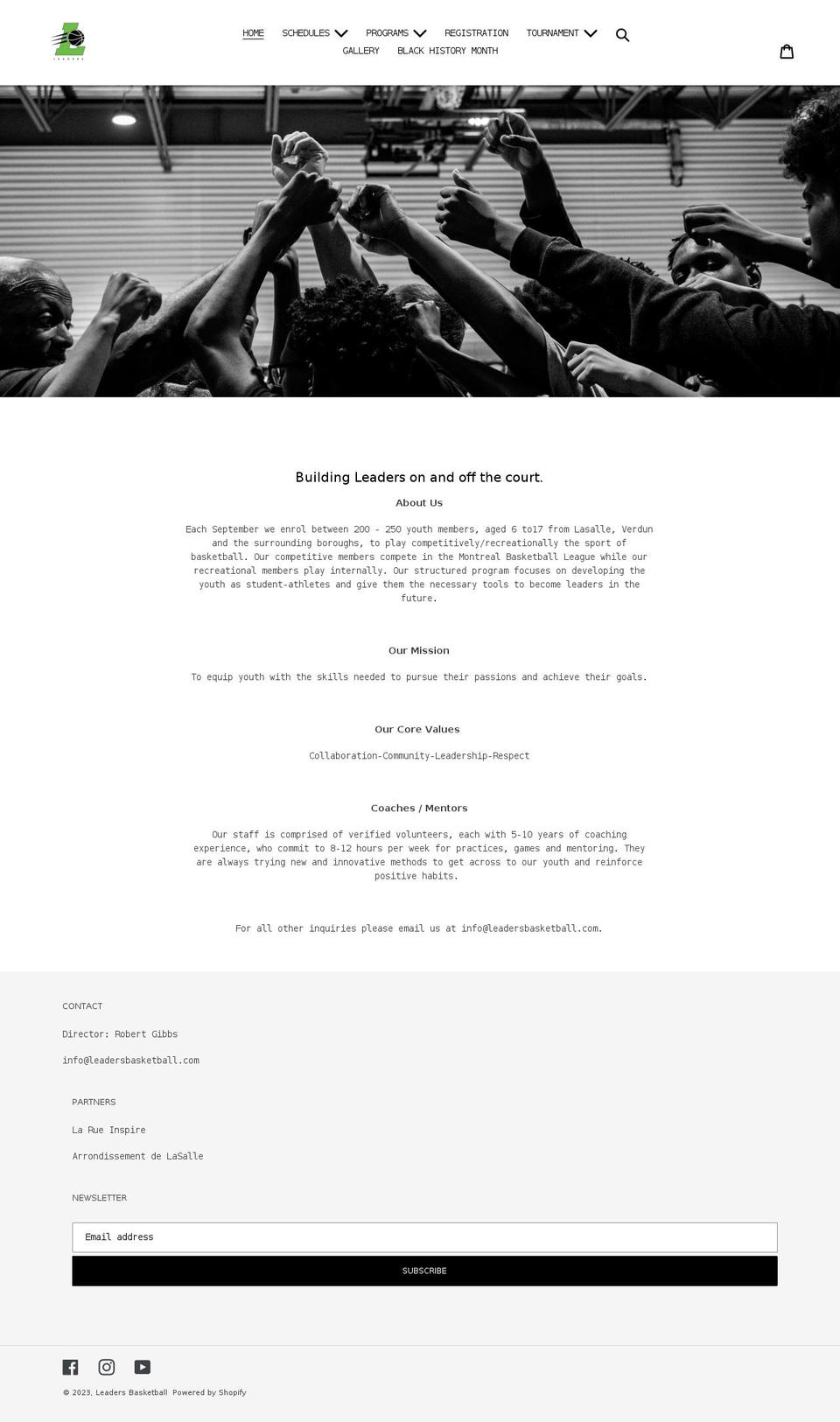 leadersbasketball.com shopify website screenshot