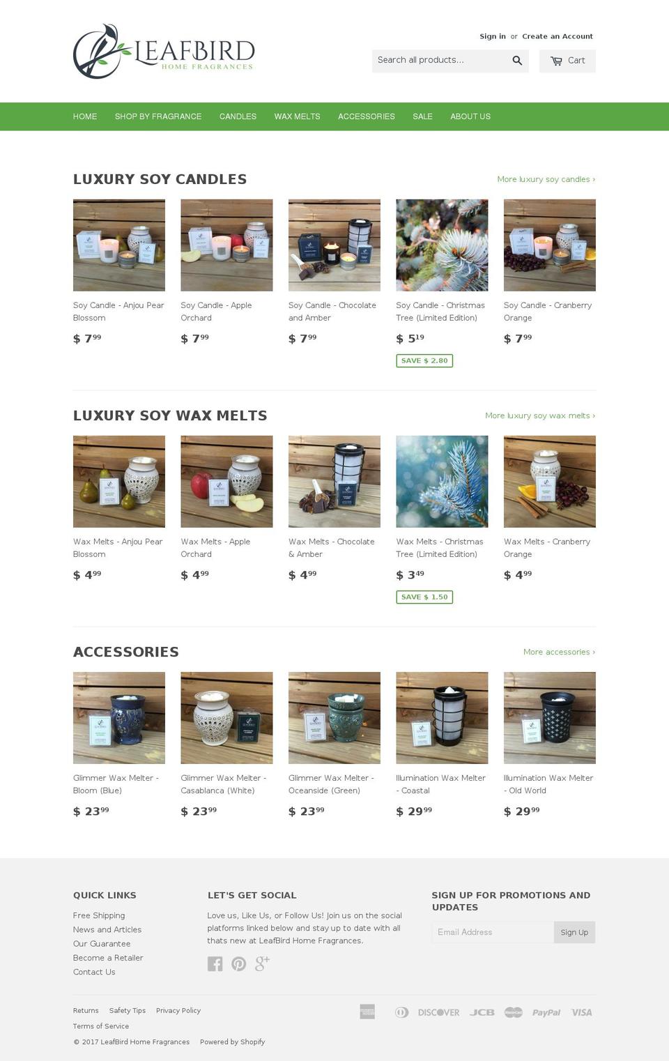 leafbirdcandles.com shopify website screenshot