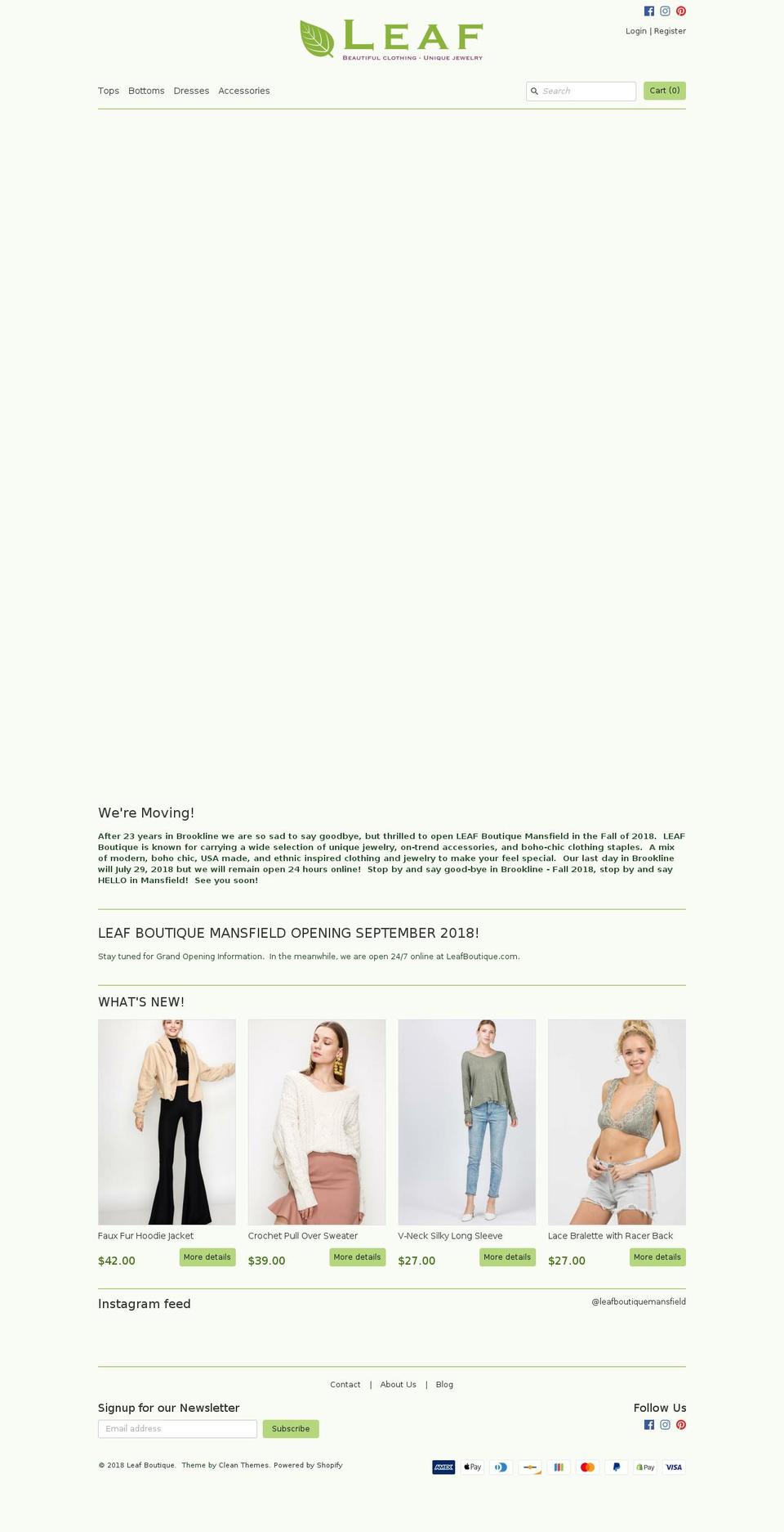 leafbrookline.com — Shopify storefront screenshot