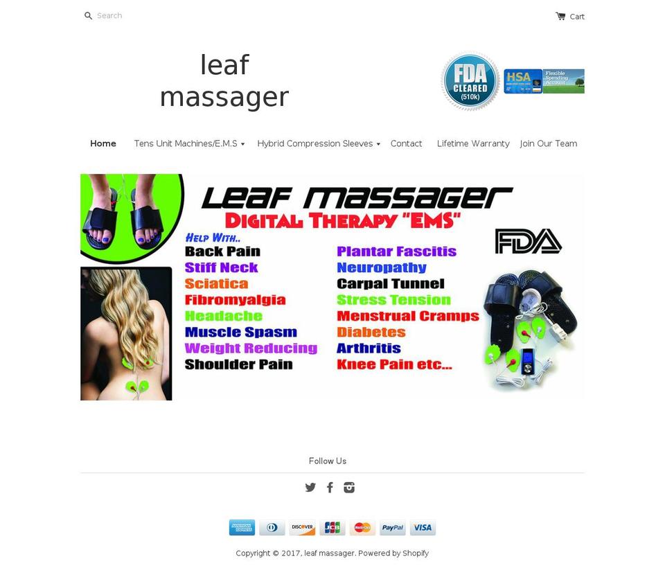 leafmassager.com shopify website screenshot
