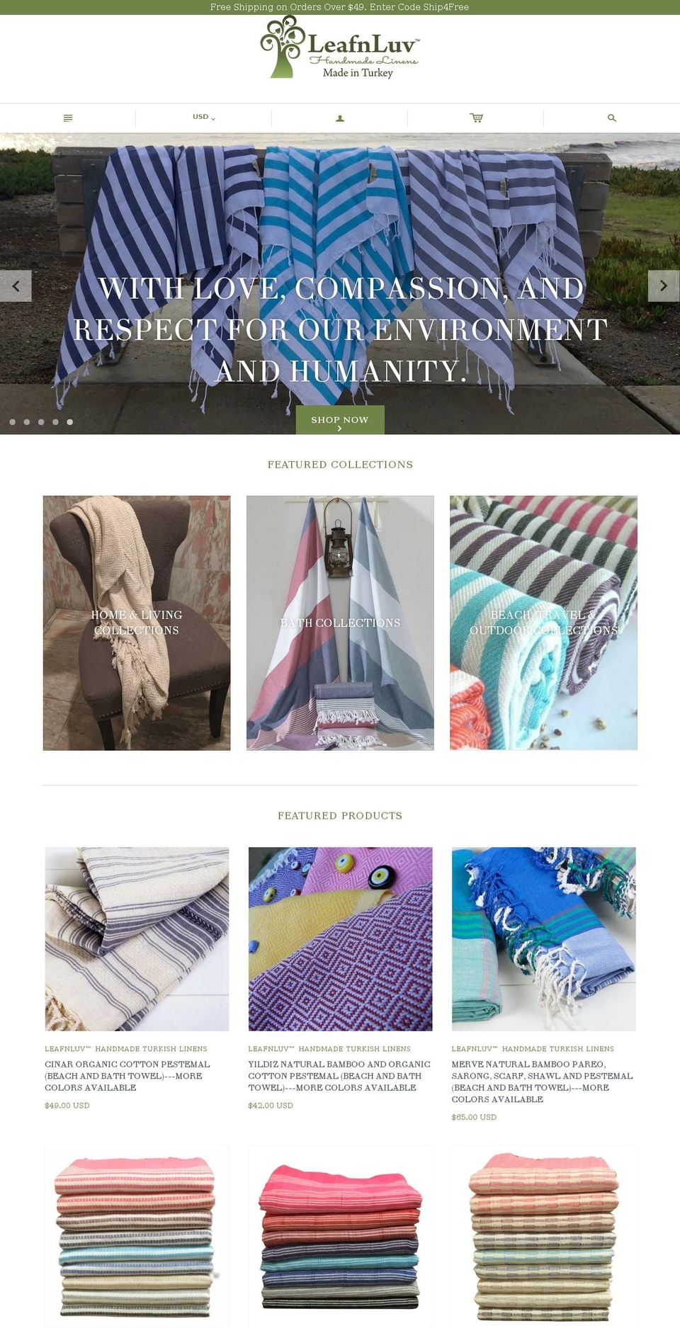 leafnluvlinens.com shopify website screenshot
