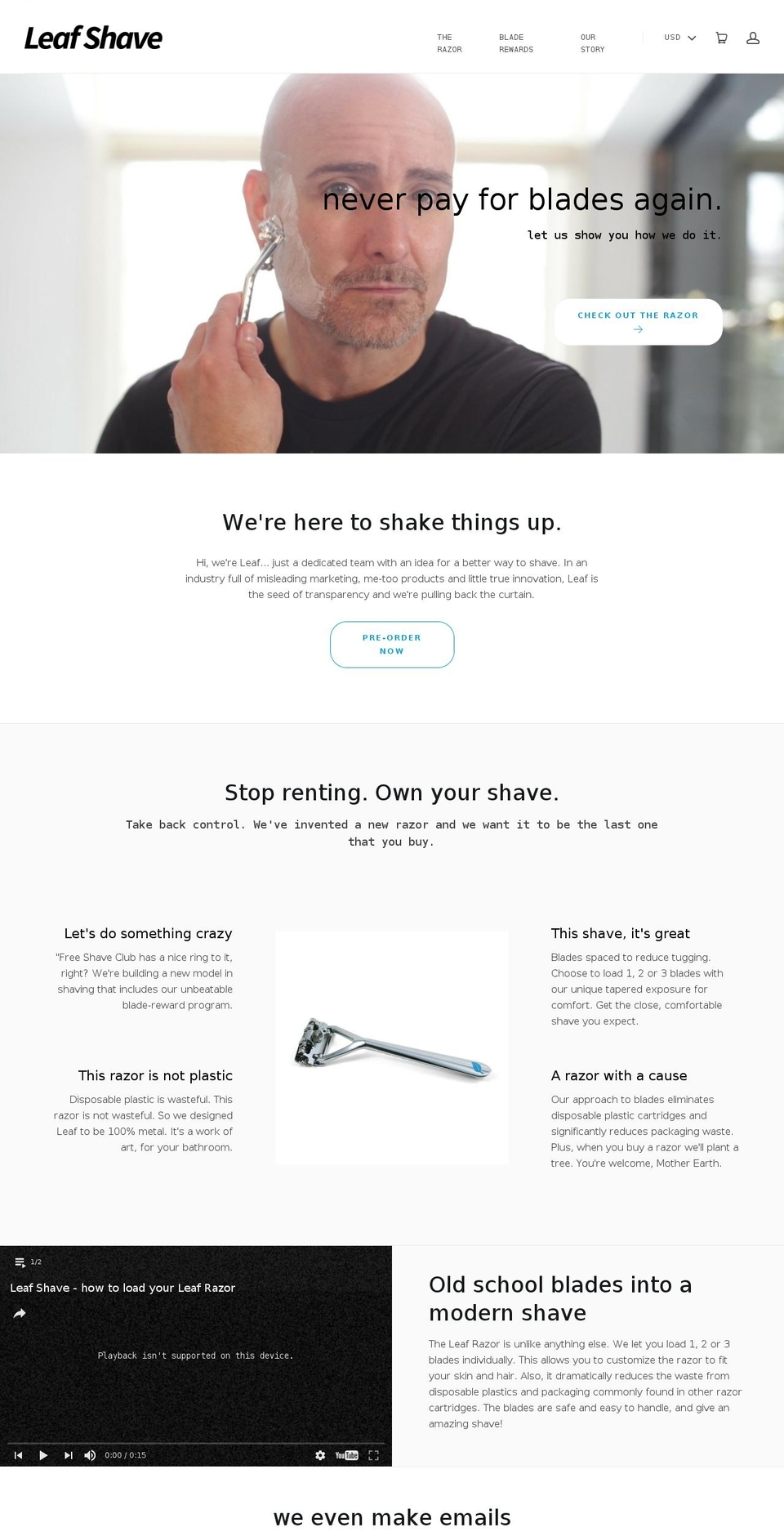 leafshave.com shopify website screenshot