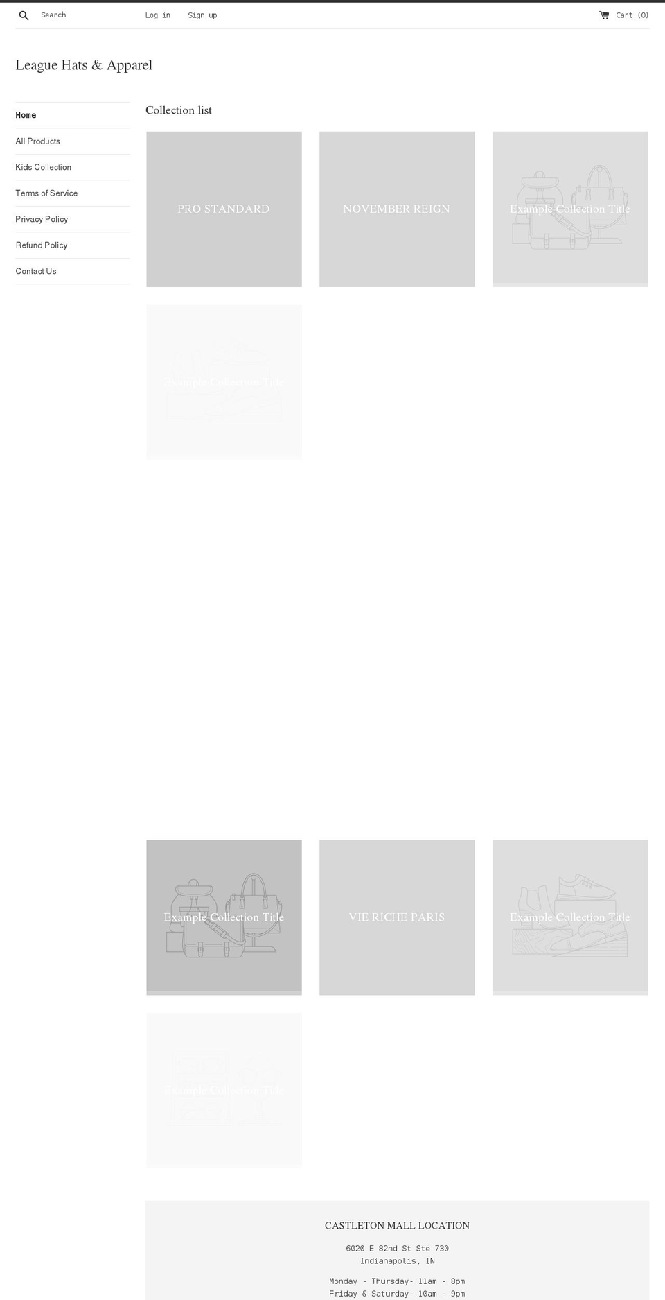 leaguehatsapparel.com shopify website screenshot