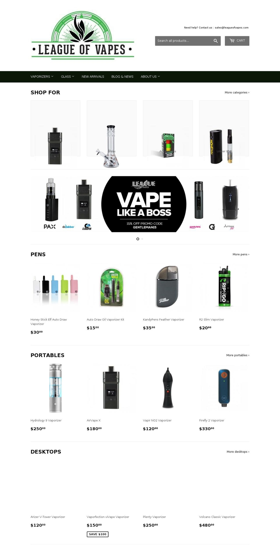 leagueofvapes.com — Shopify storefront screenshot
