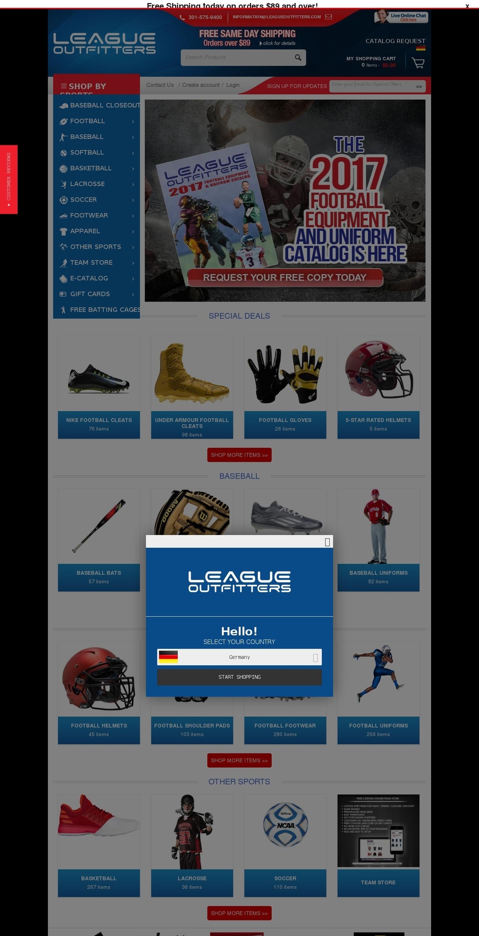 leagueoutfitters.com shopify website screenshot