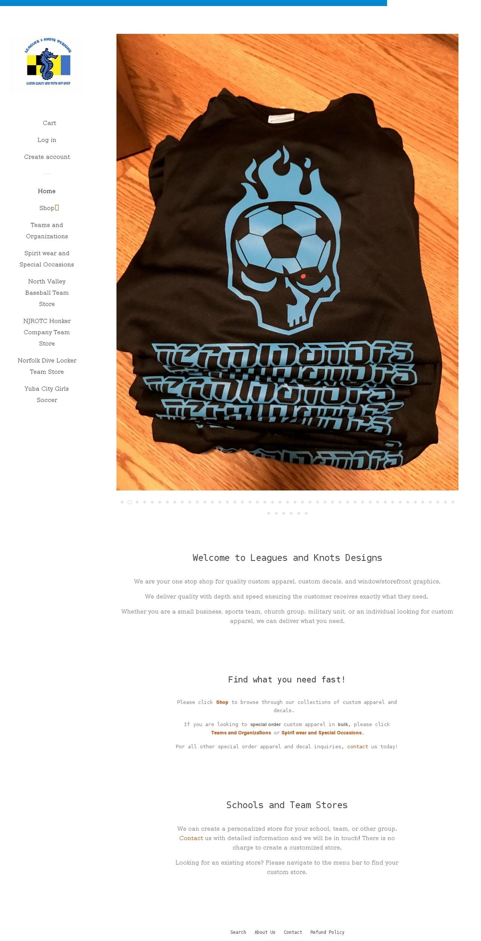 leaguesandknots.com shopify website screenshot