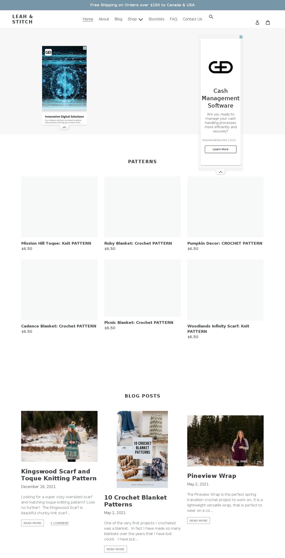 leahandstitch.com shopify website screenshot