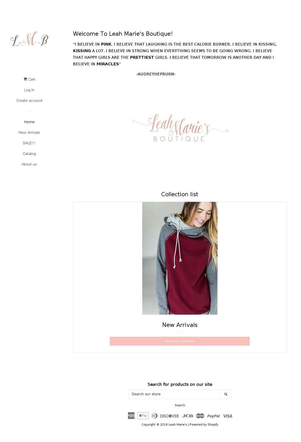 leahmaries.com — Shopify storefront screenshot
