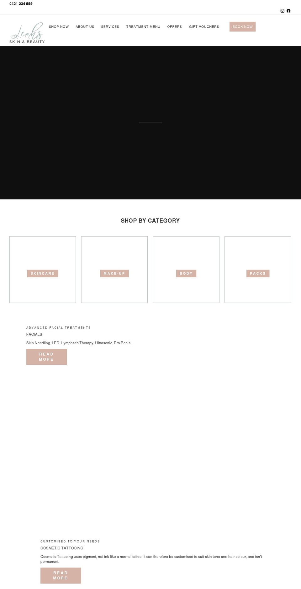 leahsskinandbeauty.com.au shopify website screenshot