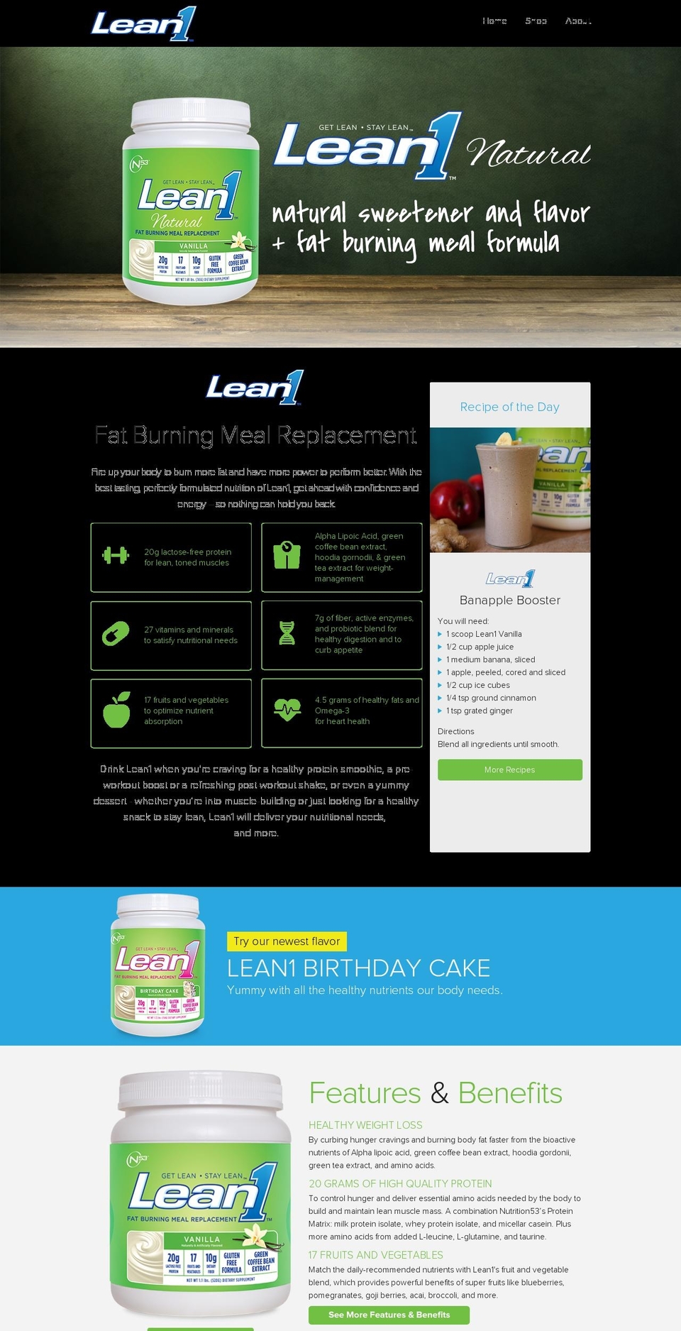 lean1.com shopify website screenshot