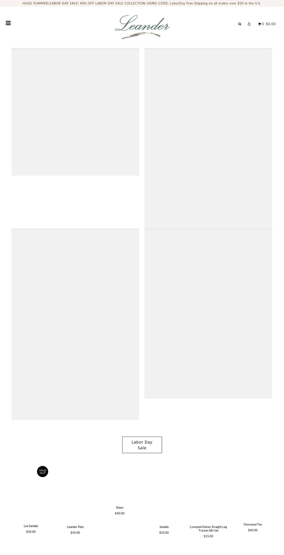 leanderwear.com — Shopify storefront screenshot