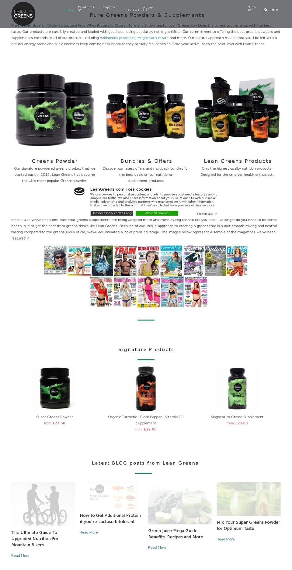 leangreens.co.uk shopify website screenshot