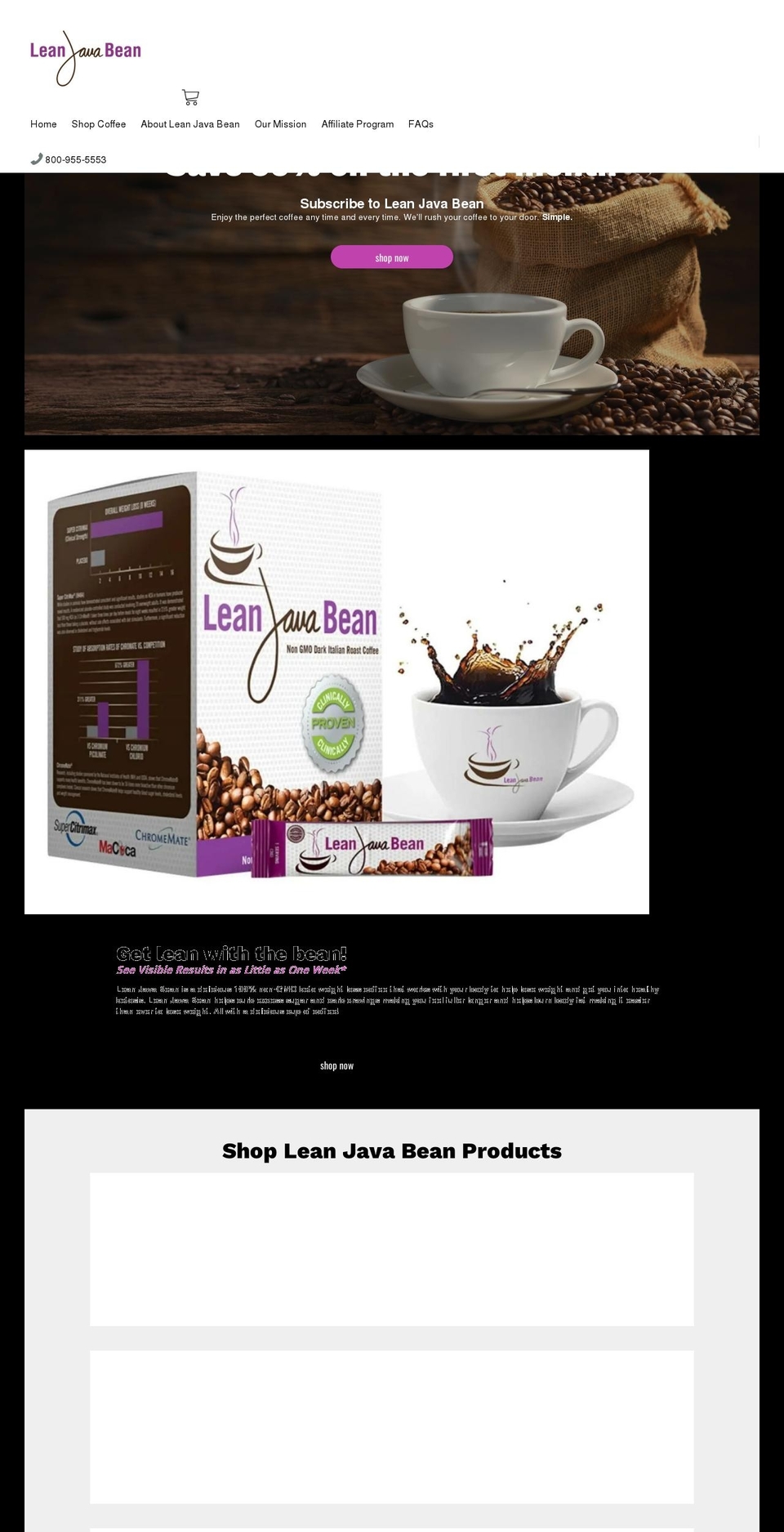 leanjavabeannow.com — Shopify storefront screenshot