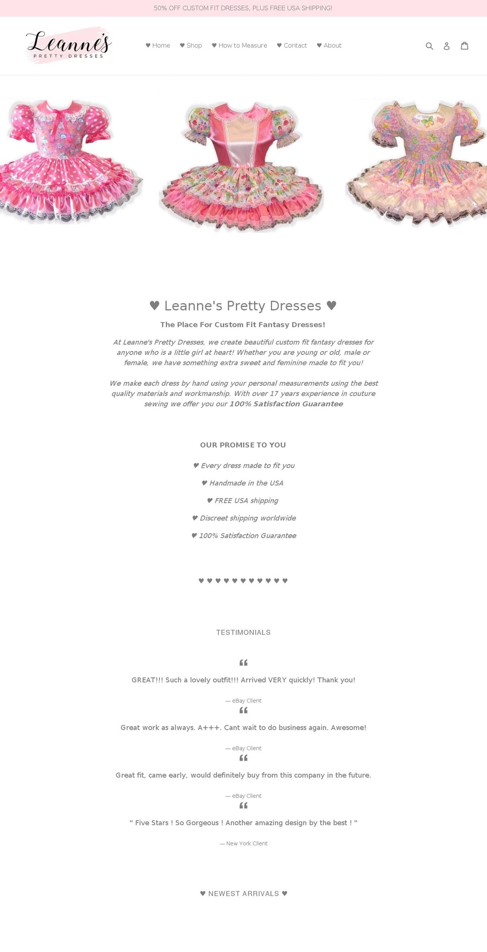 leannesprettydresses.net shopify website screenshot