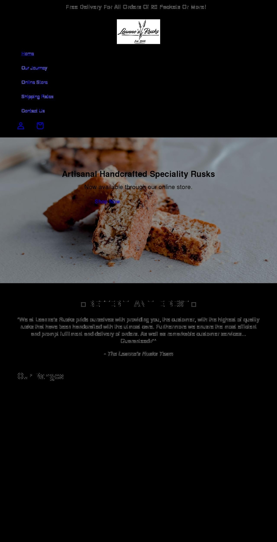 leannesrusks.co.za shopify website screenshot