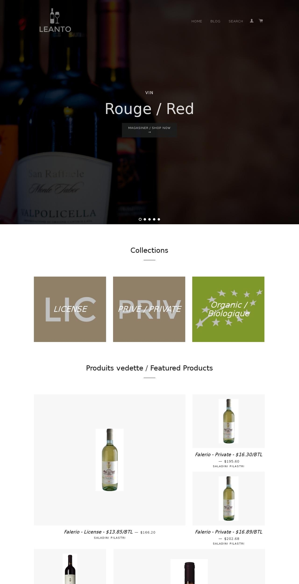 leantowines.com shopify website screenshot