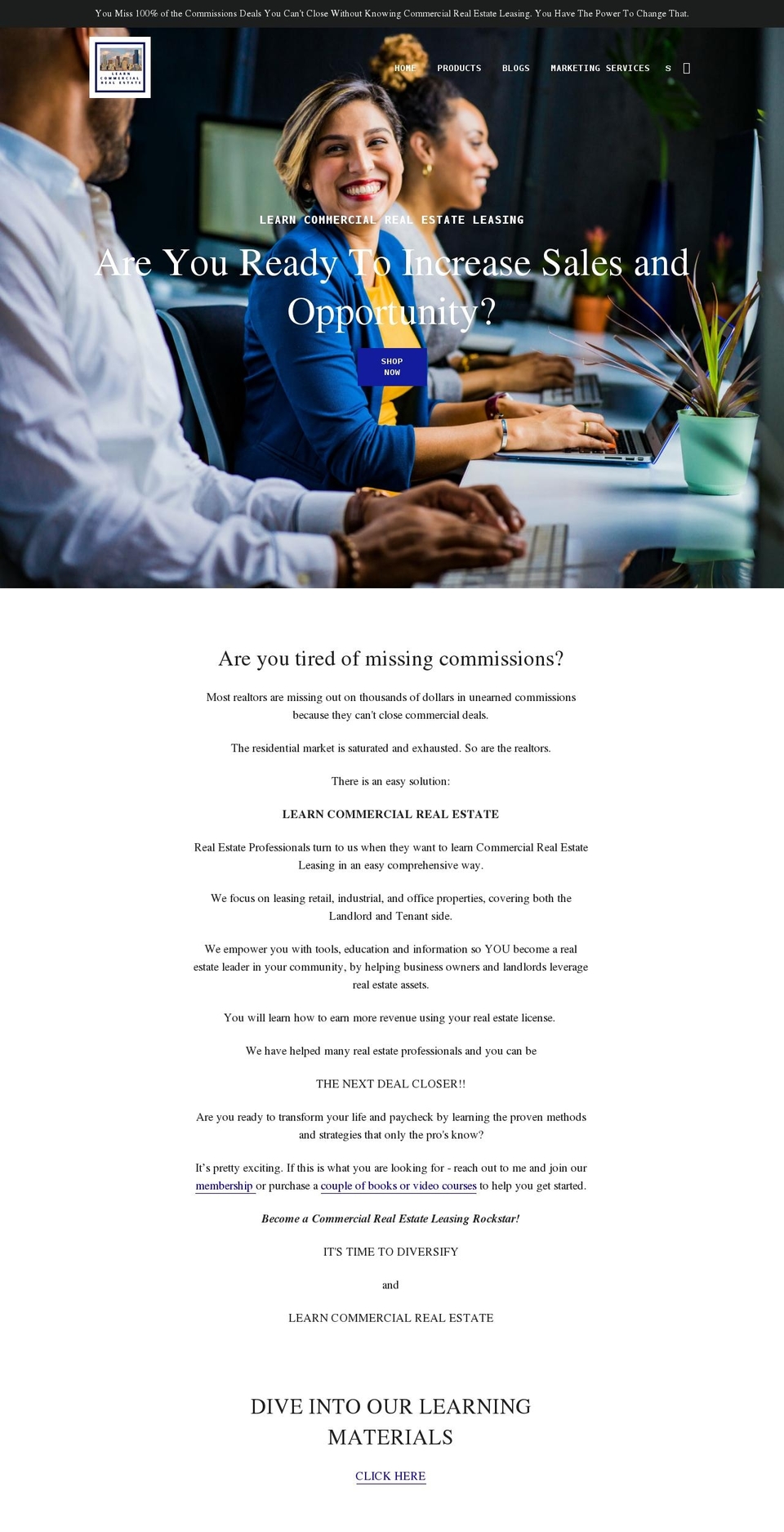 learncommercialrealestate.com shopify website screenshot