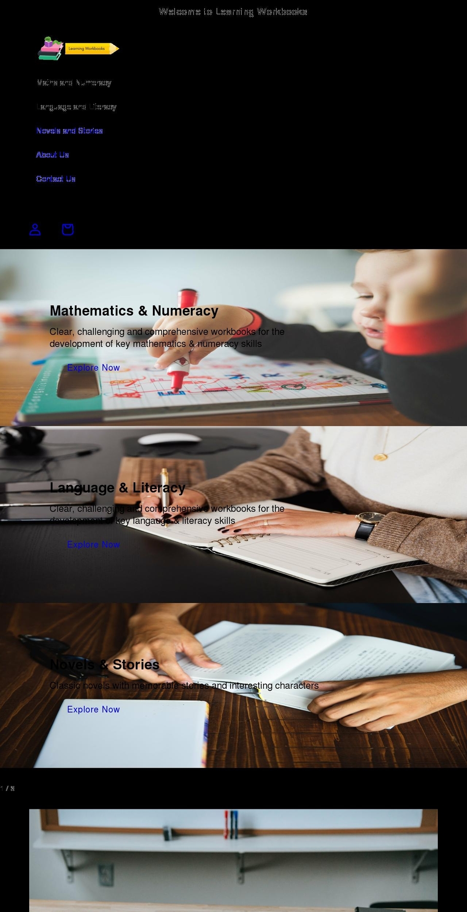 learningworkbooks.co.uk shopify website screenshot