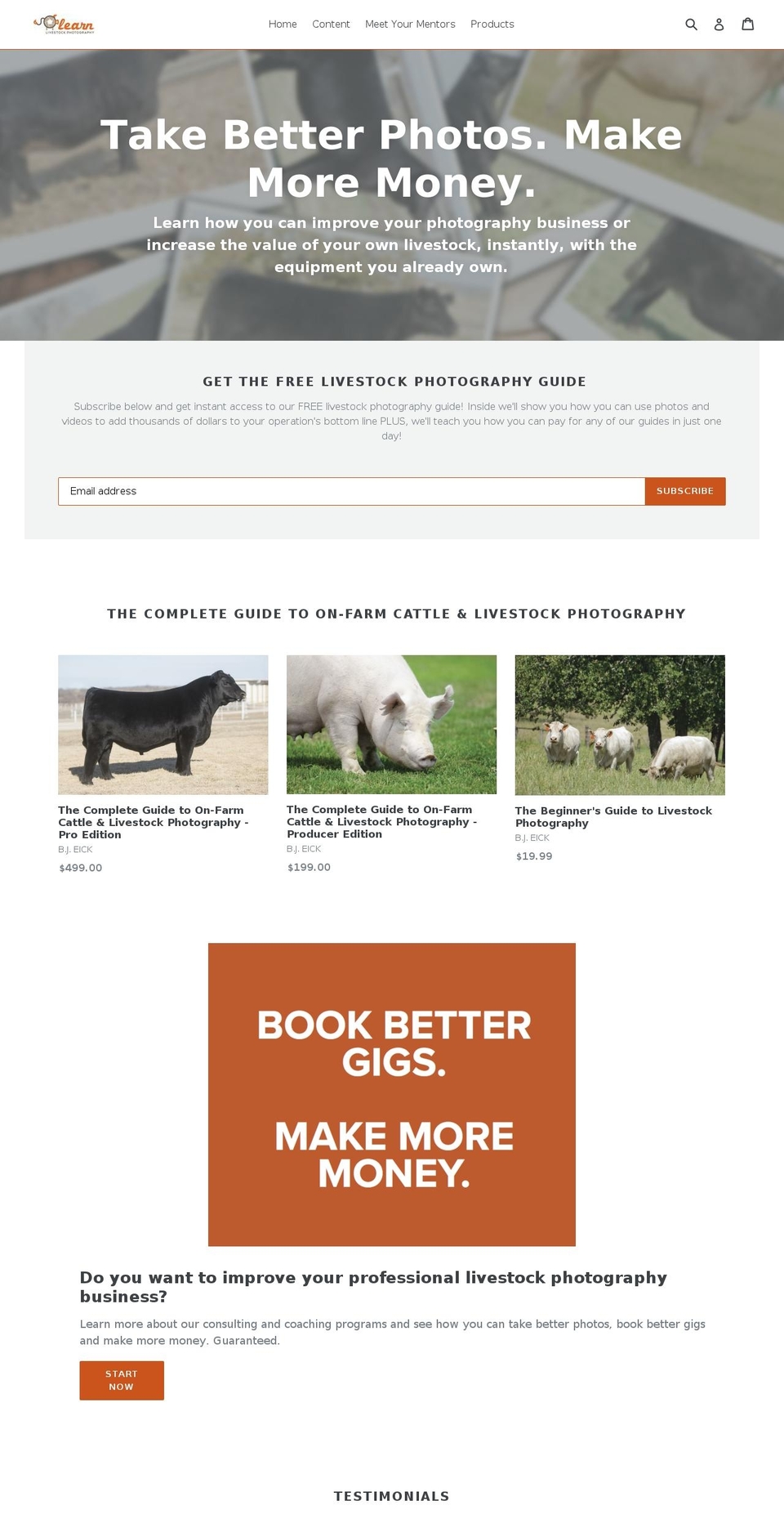 learnlivestockphotography.com — Shopify storefront screenshot