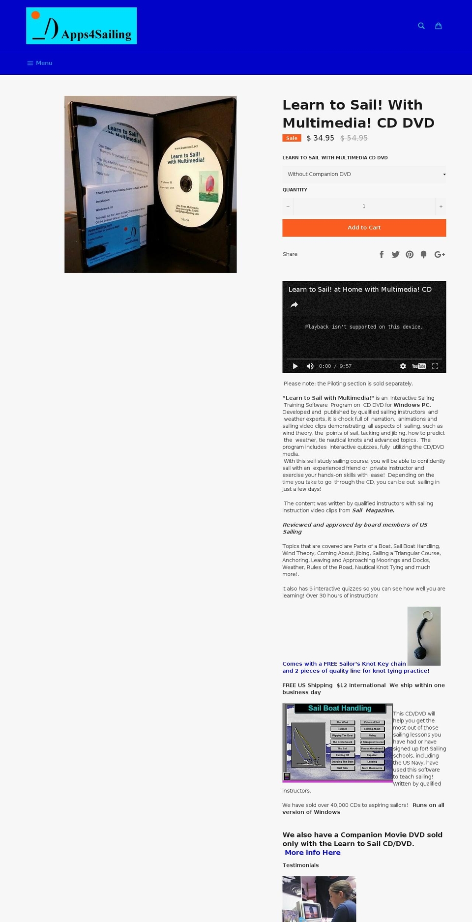 learntosail.net shopify website screenshot