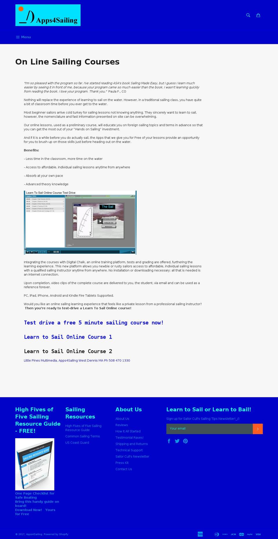 learntosailonline.com shopify website screenshot
