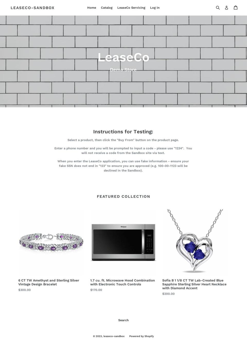 leaseco-sandbox.com shopify website screenshot